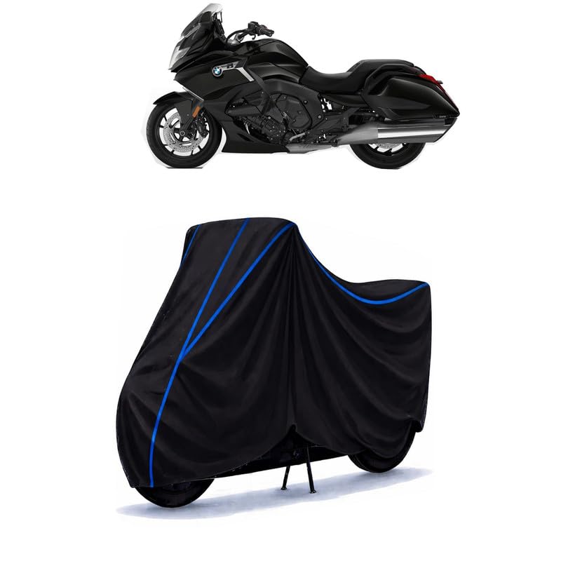 Image of K 1600 Bike Cover Water Resistant Universal Motorcycle Rain | Heavy Duty UV Protection, Dust, Scratch Indoor Outdoor All Weather with Black Blue Piping Elastic