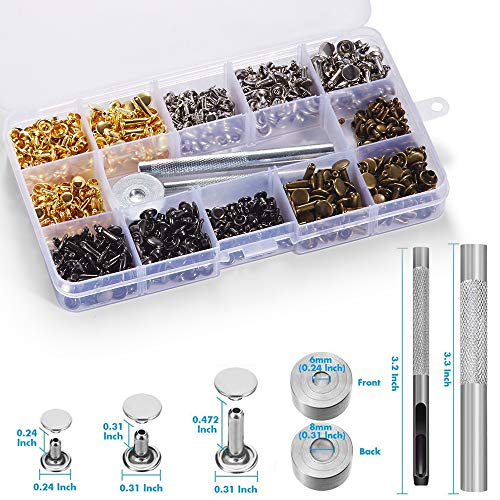 360 Sets Leather Rivets, Double Cap Rivets For Fabric, With Setting Tool Kit For Crafts Repairs/Clothing/Belts Strap #TOP1