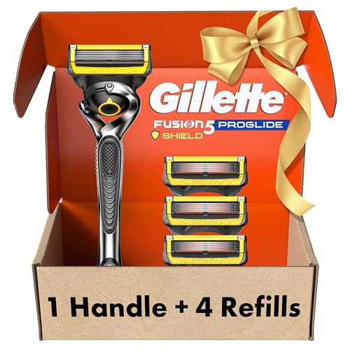 Gillette ProGlide Shield Men's Razor, 5 Bladed Razor, with Precision Trimmer, Comfortglide Lubrication, Glide and Comfort, Handle + 4 Blade Refills, Holiday Gifts for Men