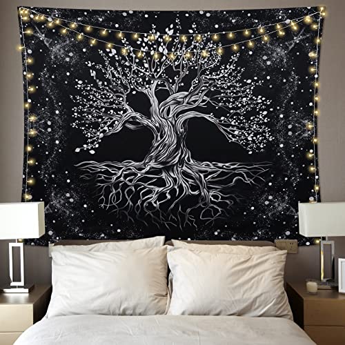 Betylifoy Baum des Lebens Wandteppich Schwarz-Weiß Wandteppich Hippie Galaxy Space Wandteppiche für Heimdekoration Wandkunst Stoffteppich für Schlafzimmerästhetik (130x150cm, Galaxis) Cover
