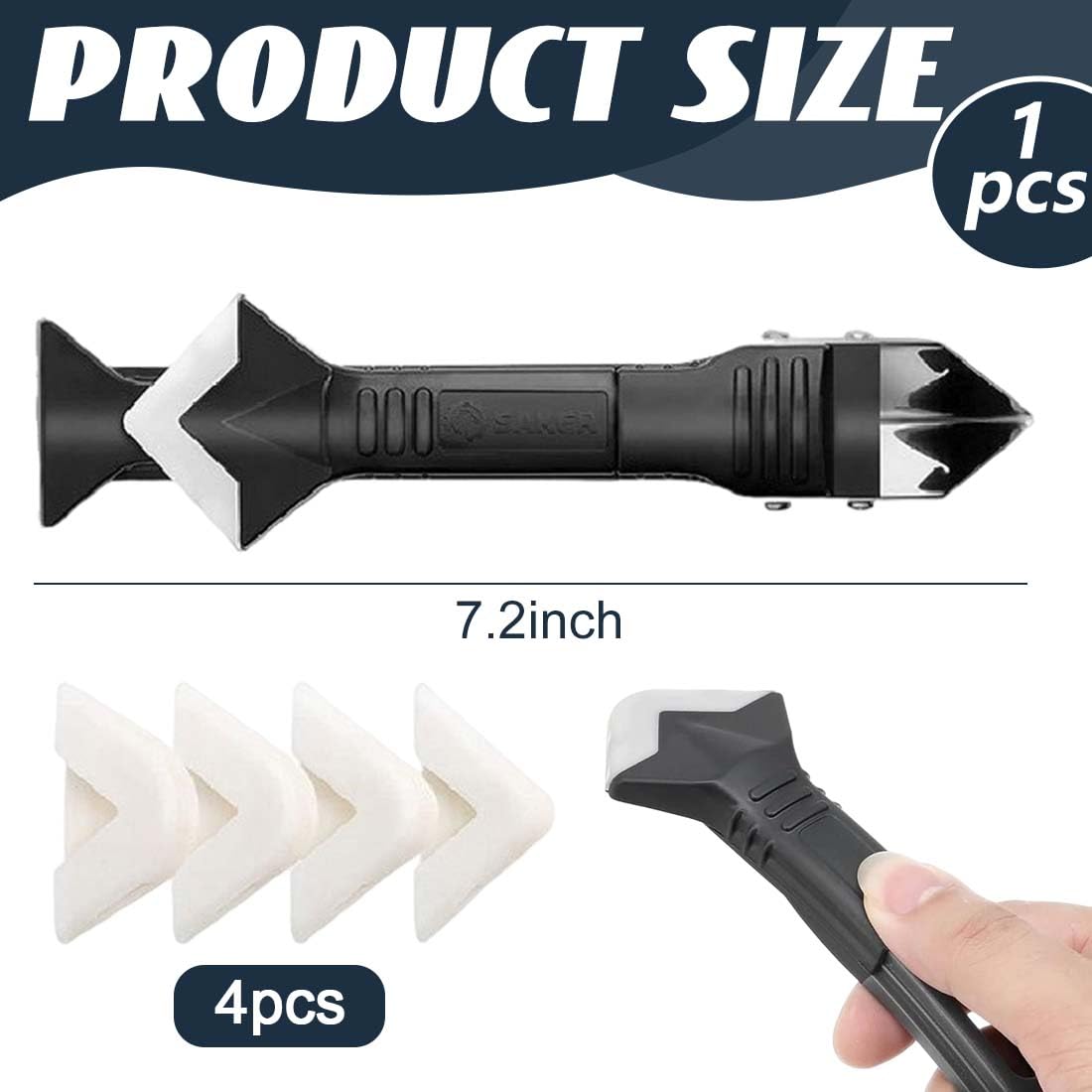 IEBTWN 1 Pezzo 3 In 1 Raschietto Spatola Per Silicone Raschietto, Rimuovi Silicone, Raschietto Spatola Per Sigillante, Con 5 Teste Intercambiabili, Per Cucina Pavimento Bagno Finestra