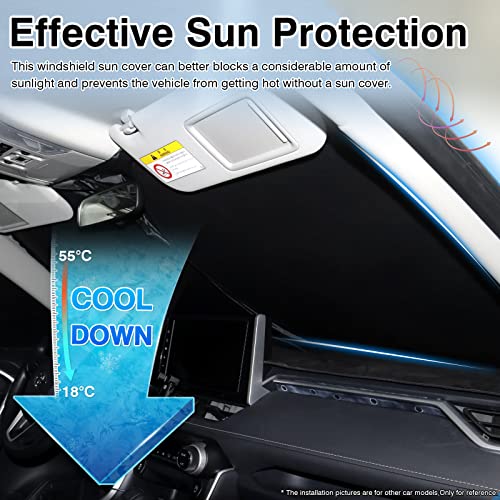 Image of Canvcle Windshield Flag Sun Shade Sun Visor Heat Shield for 2018-2026 Jeep Wrangler JL & 2 /4 Door 4XE & 2020-2026 Jeep Gladiator JT Thicken 3-Layer Keep Vehicle Cool Protect Your Car from Sun Heat
