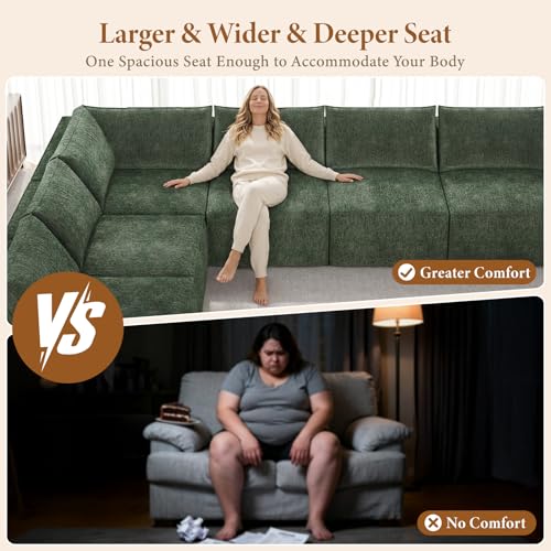 Image of Vesgantti 143.7 inch Oversized Boneless Couch, Modern 7 Seater Modular Sectional Sofa with Deep Seat, Convertible Chenille Cloud Couches for Living Room, No Assembly Required, Green