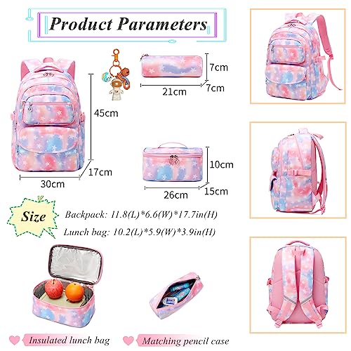3Pcs Kids Backpack Set for Girls with Matching Lunch Bag, Girls School Bag Backpack for Kids3