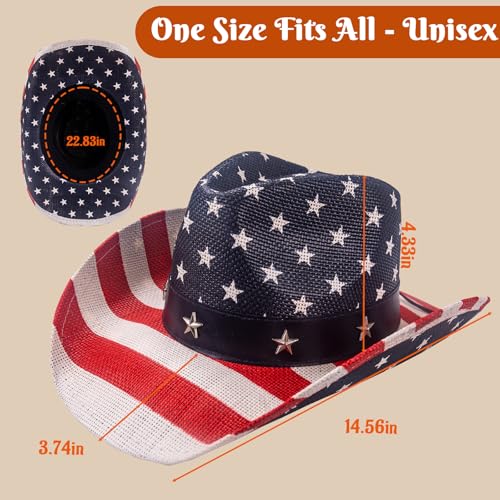Image of Evankin American Flag Hat, USA Western Cowboy Hat on July 4th | American Flag Hat, 4th of July Patriotic Hat,USA Western Cowboy Hat, Straw Weaving Star,Summer Sunhat for Men and Women