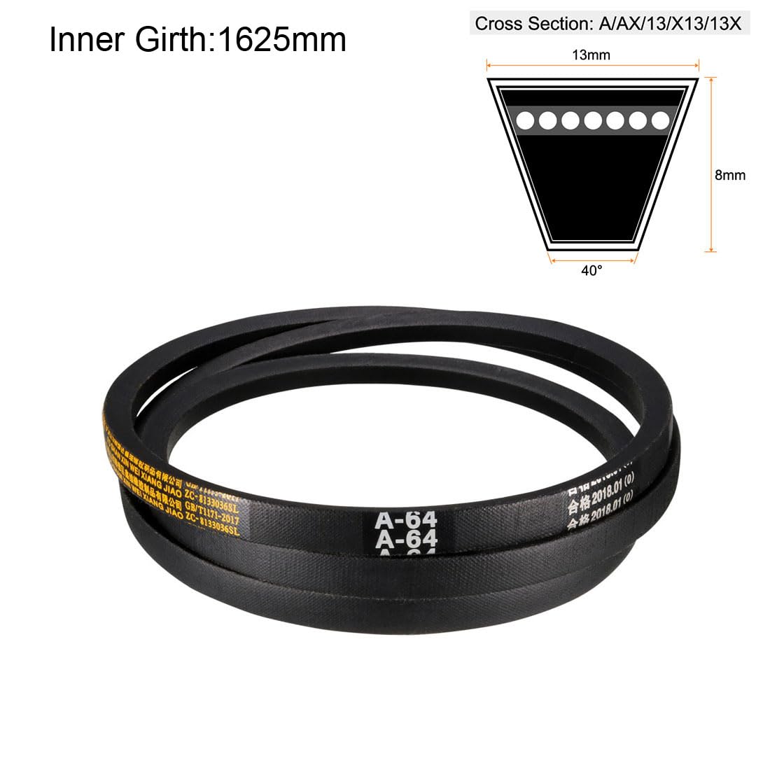 uxcell A64 Drive V-Belts 64" Inner Length 13mm Width 8mm Thick JIS Standard A-Section Rubber Drive Transmission Belt image 2