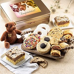 Dulcet Gift Baskets Congratulation Deluxe Bakery Mix of Assorted Cookies and Pastries with Decorative Teddy Bear for Women, Friend, College, Couples, Mom, Dad, Wife, Daughter, Him and Her.