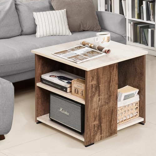 Image of ABOUT SPACE Coffee Table - Wooden Center Table with Storage, Teapoy Table for Living Room, Engineered Wood End Table | Side Table for Hall, Lounge, Office, Home - Oak & Walnut (L 50 x B 50 x H 51 cm)