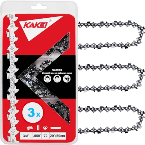 KAKEI 20 Inch Chainsaw Chain 3/8' Pitch .050' Gauge 72 Drive Links- 33RS 72 Fits MS311 MS391, Husqvarna 455 (Rancher), 460 (Rancher), Poulan Pro and More- E72 (3 Chains) - Full Chisel