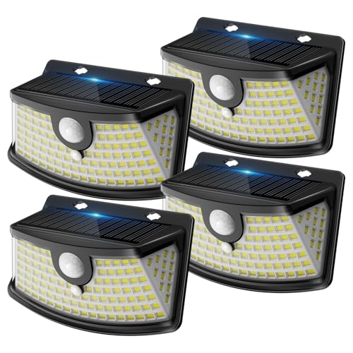 Aootek Lampe Solaire Extérieur 4-Pack - 120 LEDs IP65 étanche, Détecteur de Mouvement 8m, 270° Wide Angle, Batterie Lithium, lumière solaire extérieur, Coque...