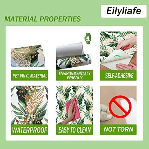 Eilyliafe Green And Gold Leaves Contact Paper For Cabinets Boho Wallpaper Peel And Stick Wallpaper Vintage Self Adhesive Wall Paper For Bedroom Home Wall Decor 16.1'' X 40Ft #TOP3