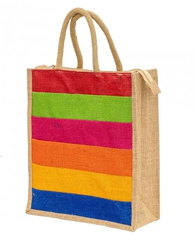 Royal Fabric Bags Jute Bag Reusable Multipurpose Lunch Bag with Zip Tote Handheld Shopping Grocery Bags for Men & Women (Multicolor Pack Of 1)