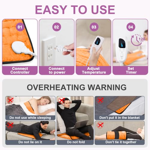 Image of Heating Pad,Electric Heating Pads,Heating Pad for Back,Orange,24x20 Inch | Heating Pads for Shoulder,Neck,Abdomen,Knee,Arms,Legs,Heat Pad for Birthday Father Mother Gift Women Men,6 Heat Settings