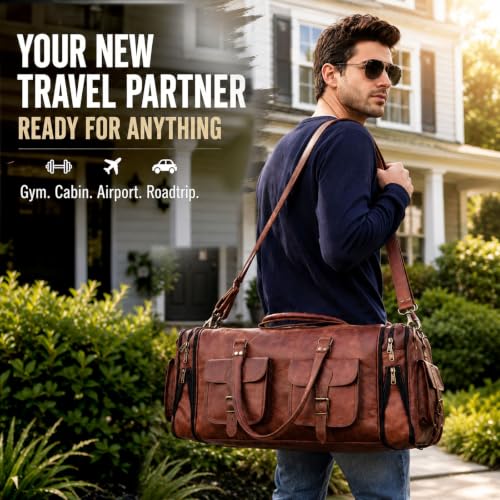 24 Inch Genuine Leather Travel Duffle