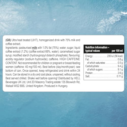 HELL Ice Coffee Cappuccino | 24 x 250 ml Dosen Multipack | 40 mg/100 ml Koffein | enthält echte Arabica & Robusta Kaffeebohnenextrakte | 75% UHT-Milch | Konservierungsstofffrei | Eiskaffee |
