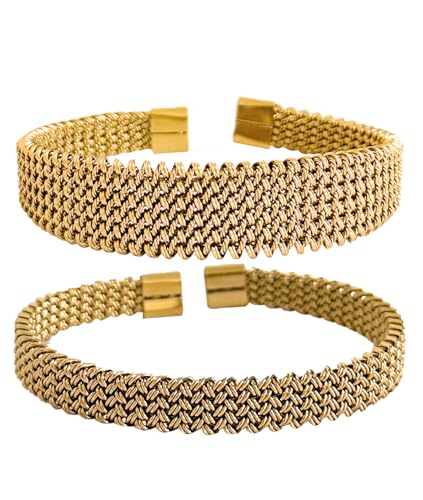 A&H Zier Women's 18K Gold Bangles Set | Hypoallergenic Stainless Steel Bracelets | Gift Box Included