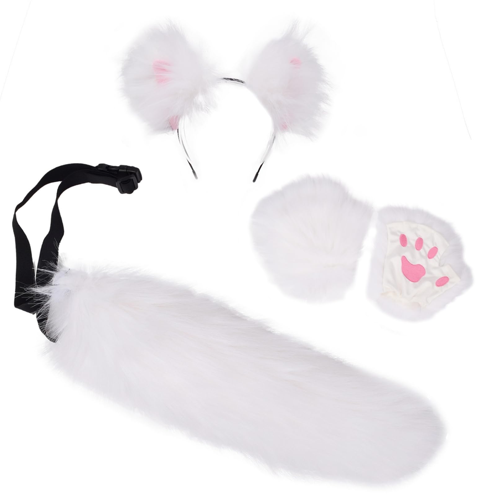 Katzenkostüm-set mit rute, stirnband und pfotenhandschuhen flauschig katzen-verwandlungsset süß tierohrenstirnband für cosplayer