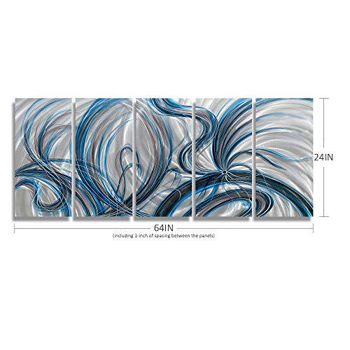 Batrendy Arts Handcrafted Abstract Metal Wall Art Decor Huge Blue And Silver Aluminium Painting 3D Scuplture Artwork For Livingroom Bedroom Office #TOP1