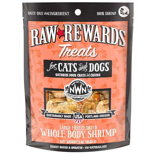 Northwest Naturals Raw Rewards Freeze-Dried Shrimp Treats for Dogs and Cats - Bite-Sized Pieces - Healthy, 1 Ingredient, Human Grade Pet Food, All Natural, Proudly Made in USA, 1 Oz