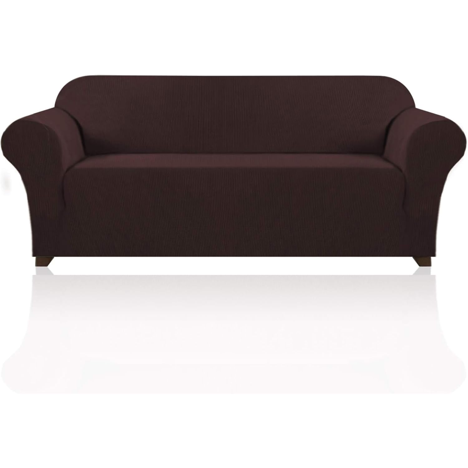 PrinceDeco Stretch Sofa Cover Slipcover Couch Covers for 3 Cushion Couch Furniture Protector Sofa Covers with Non Slip Elastic Bottom Dogs Pet Friendly Fitted(Large Sofa 90"-100",Brown)