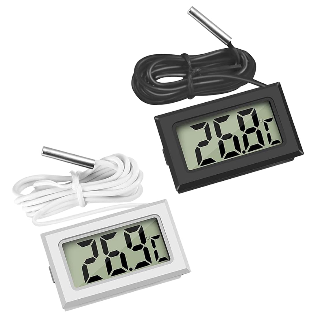 Termómetro Acuario Digitale Mini, 2 Piezas, Termómetro Digital con Sonda Externa Impermeable, Termometro nevera, para refrigerador Aquarium fridge freezer, Armadietto, Interior Exterior
