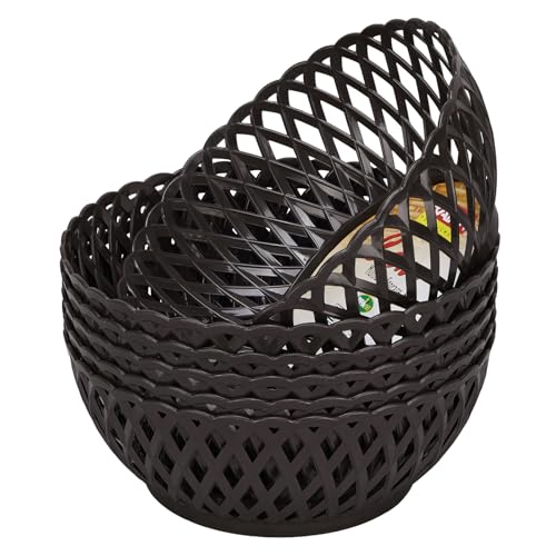 Image of RATAN PLASTICWARE Cane Large Plastic Storage Basket for Fruits, Vegetables & Snacks - Decorative Woven Design for Kitchen, Dining Table & Home Use I Pack of 6 - Dark Brown