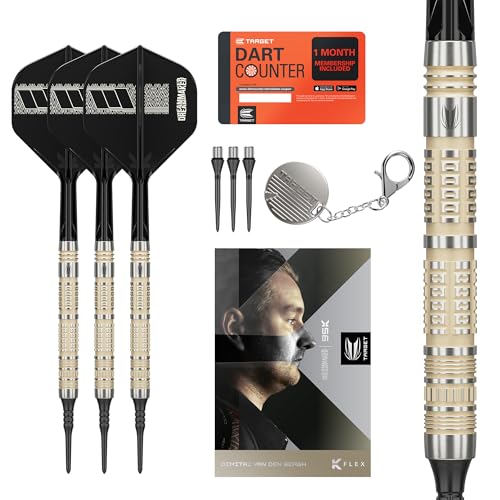 Target Darts Dimitri Van den Bergh Softdarts 95K-Dartpfeil-Set, 19 g | 95-{ae05660cc8062fb031f0ad7c7513a72916f819685b4a2911c455abe40e0e1f9a}-Tungsten-Dartpfeile, K-Flex No. 2 Flights und Schäfte, Schwarze Pixel-Points und Swiss Nano-Titan-Conversion-Steelpoints Target Darts Dimitri Van den Bergh Softdarts 95K-Dartpfeil-Set, 19 g | 95-{ae05660cc8062fb031f0ad7c7513a72916f819685b4a2911c455abe40e0e1f9a}-Tungsten-Dartpfeile, K-Flex No. 2 Flights und Schäfte, Schwarze Pixel-Points und Swiss Nano-Titan-Conversion-Steelpoints