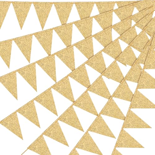 Image of 5 Pack Vintage Book Party Decorations Garland Vintage Pages Paper Pennant Garland Kraft Newspaper Banner Library Backdrop for Library Club Wedding Holiday Decorate