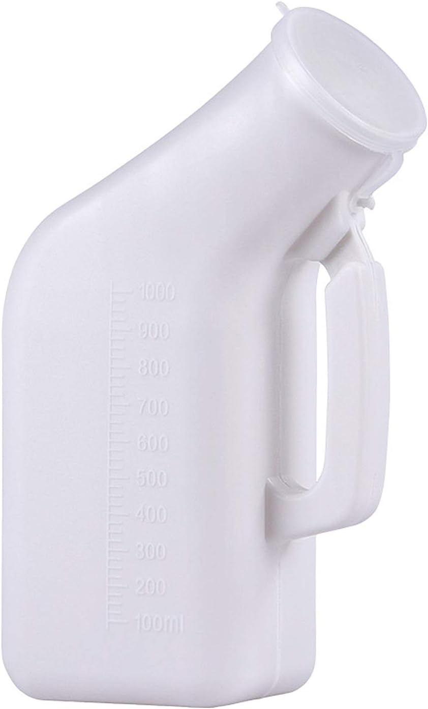 Men Urinal Bottle, Male Urinal, Thick Plastic, Collection Device, Spill Proof Device, Portable, Snap-On Lid Convenient and Practical Urinal