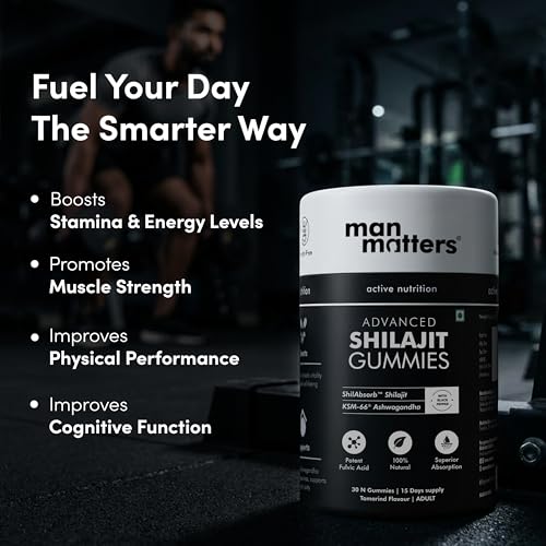 Image of Man Matters Pure Shilajit /Shilajeet Gummies Advanced with Lab-Tested Fulvic Acid & KSM 66 Ashwagandha | Boosts Fitness, Helps Manage Stress & Improves Energy Levels | Pack of 30