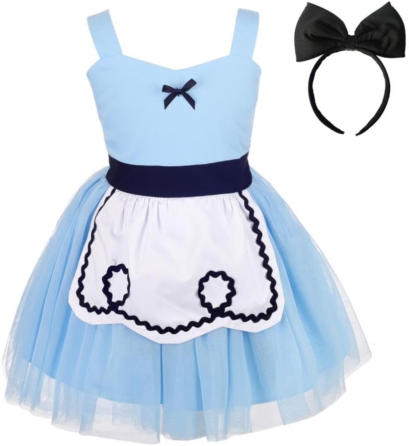 Dressy Daisy Princess Costume with Hair Hoop for Baby Toddler Little Girls Fancy Wonderland Summer Tulle Dress Up, Blue