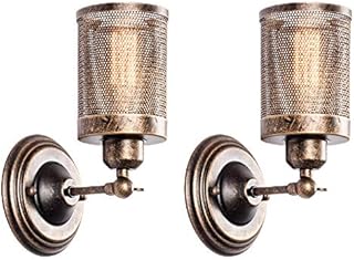 Industrial Wall Light 2 Pack, LULING Steampunk Metal Net Lampshade Interior Vintage Wall Lamp Adjustable Socket for Garage Gate Porch HallwayNO Bulb