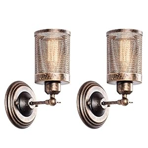 Industriële Wandlamp 2 Pack, LULING Steampunk Metalen Netto Lampenkap Interieur Vintage Wandlamp Verstelbare Socket voor…