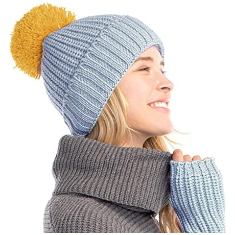 SILVERFEVER Cashmere Winter Beanie Pom Pom Hat for Women Slouchy Warm Ski Hats - Grey - One Size Cover