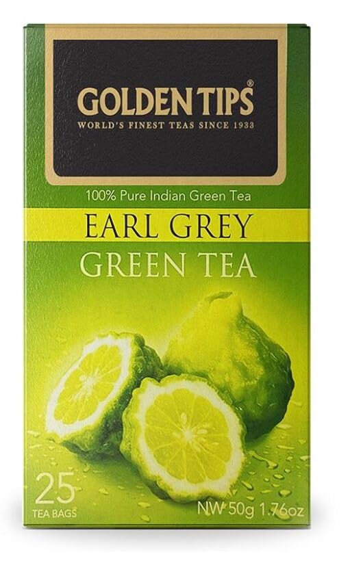 Golden Tips Indian Earl Grey Bergamot Flavoured Green Tea Bags Box (50gm- 25 Tea bags)