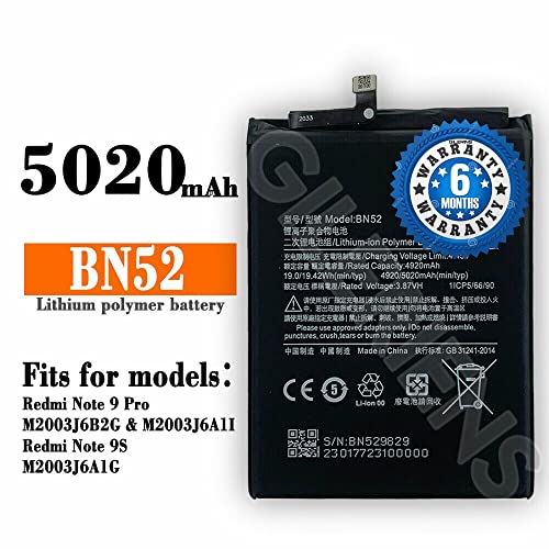 Image of Original BN52 Battery for Redmi Note 9 pro M2003J6B2G / M2003JA6A11 / M2003J6A1G Battery with 6 Month Warranty****(R00358)