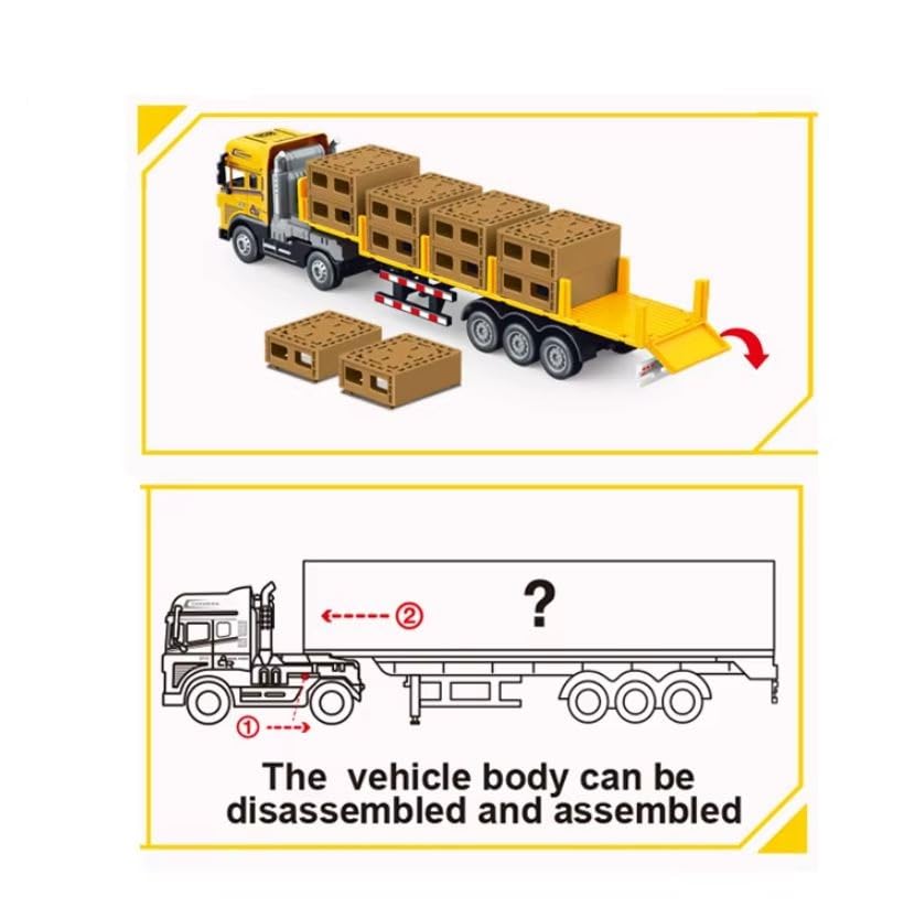 Image of Friction Powered Logistic Transport Truck Toy for Kids Boys Girls Big Size 1:24 Die cast Alloy Model Caret Container Truck with Light Sound Pull Back Vehicle (Multicolor, Pack of 1)