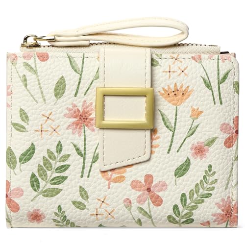 Image of RNIEGA Small Wallets for Women Bifold Vegan Leather Wallet RFID Blocking | Floral Pattern Card Holder with Zipper Pocket