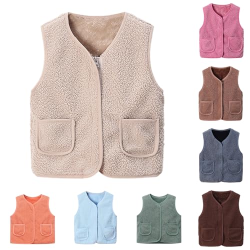 DhogSuai Baby Teddy Weste Ärmellose Übergangsjacke Fleece Frühlingsjacke Kinder Warmen Teddyweste Jungen Mädchen Weiche Kinderweste Leichte Gilet Kleinkind Fleecejacke Babys Vest mit Taschen
