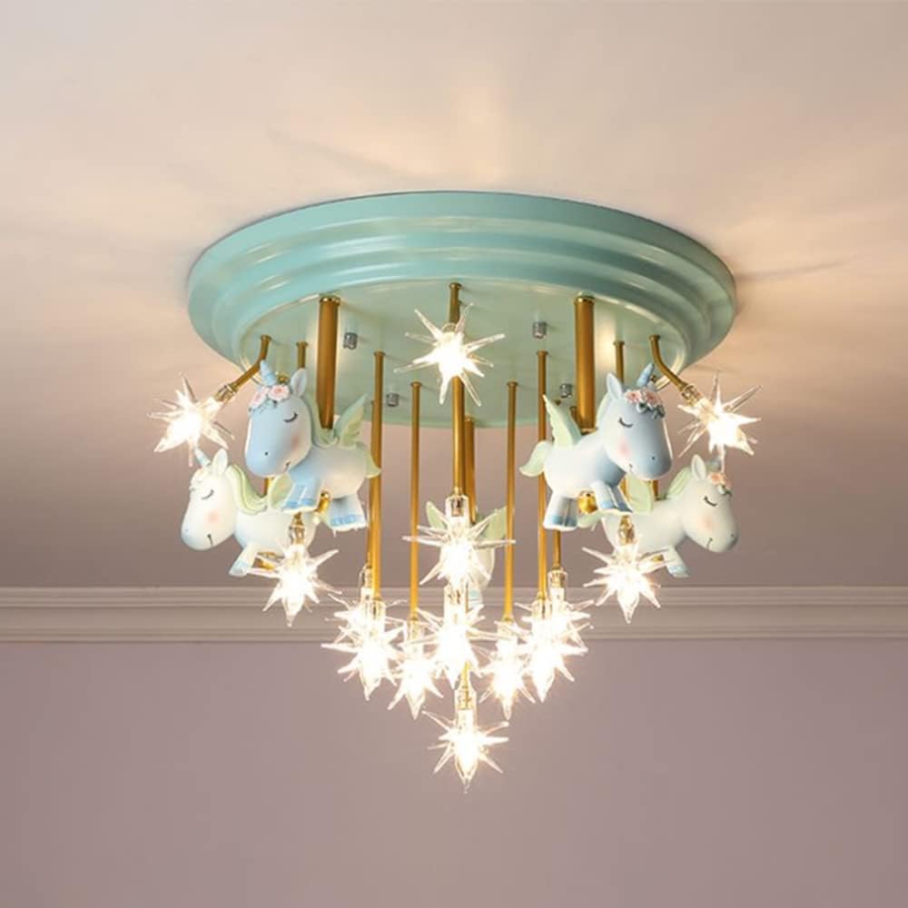 Cartoon Ceiling Lamp Nordic Creative Semi Flush Light with Star Glass Shade Princess Fixture for Children's Bedroom 19 Lights,Chandeliers