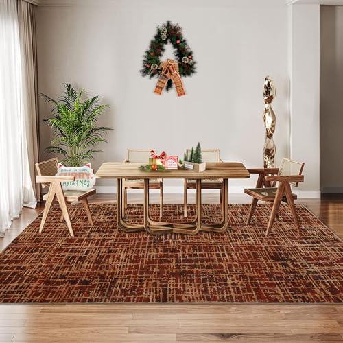 COZYLOOM Washable Rugs 8x10 Rug for Living Room Modern Rug for Bedroom Christmas Red Rug Abstract Large Rug Soft Non Shedding Low Pile Stain Resistant Carpet for Dining Room Classroom 8'x10' Red