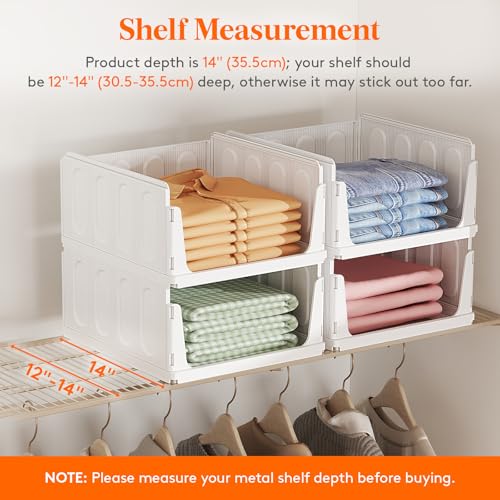 Image of Lifewit 20 Pack Stackable Closet Organizers and Storage Basket for Clothes, Plastic Sweater Storage Bins for Wardrobe, Stacking Clothing Containers for RV, Pantry, Shelf, Kitchen, Dorm, 14 inch Depth