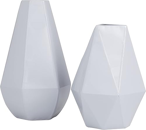Miniatura 7 de CosmoLiving by Cosmopolitan Jarrón geométrico de metal, juego de 2 12 pulgadas, 10 pulgadas de alto, blanco
