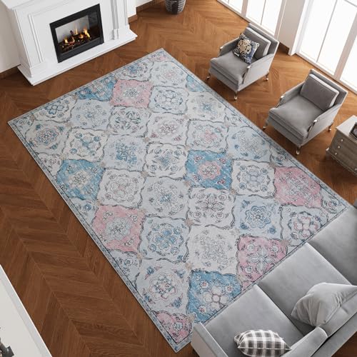Belffin Moroccan Trellis Area Rug 5x9 Washable Living Room Rug Vintage Boho Indoor Non-Slip Rug Carpet for Kitchen Entryway Pink 6' x 9' Pink-style4