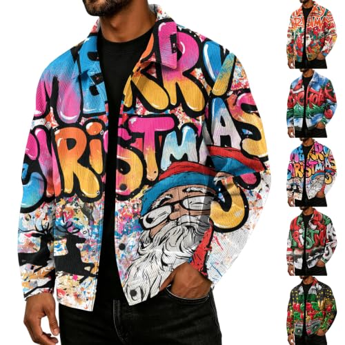Fall Jacket for Men Christmas Print Streetwear Retro Oversized Shirt Jacket - image 1
