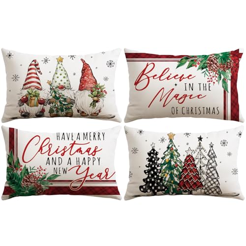 JOTOM 4er Set Weihnachten Kissenbezüge, Dekorative Wurf Kissenbezug...