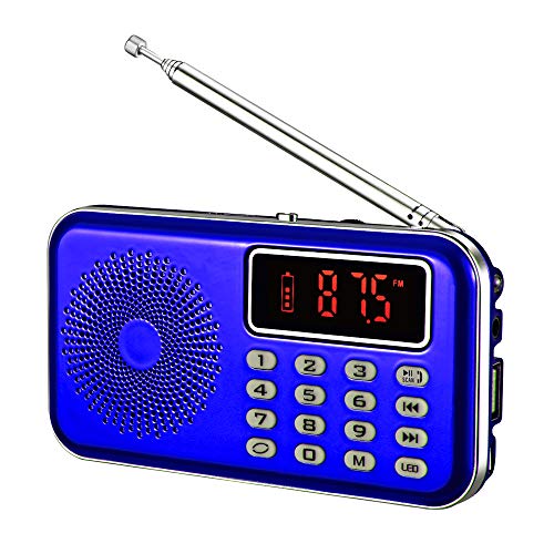 Limited Stock YMDJL Portable AM FM Radio with Bluetooth Speaker and SD Card Player,MP3 Player with Headphones Socket,Auto Scan Save,Rechargeable Battery Transistor Radio (Blue)