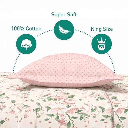Image of MYTRIDENT Soft Comfort Bedsheet for Double Bed, 100% Cotton Bedsheet, 180 TC, Soft and Breathable, King Size Bedsheet with 2 Pillow Covers - Daisy