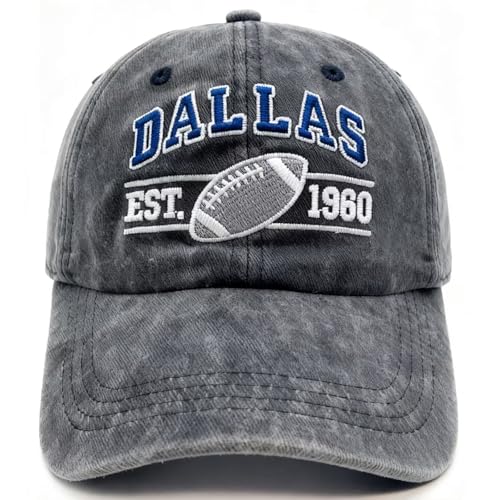 Embroidered City Dallas C Hat for Men Women Vintage Washed Denim Football Fans Hat Adjustable Cotton Baseball Cap