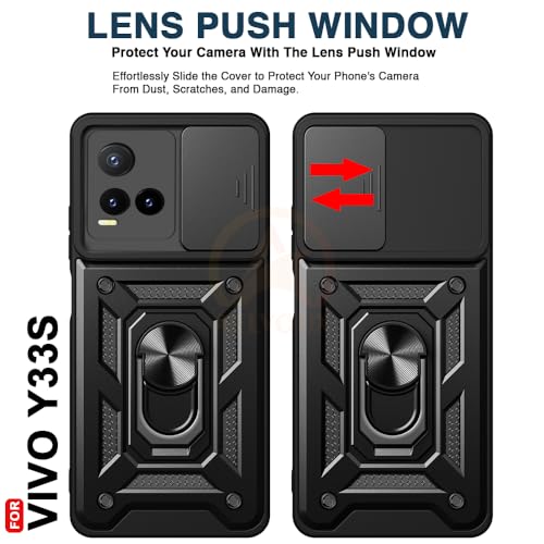 Image of Armor Bumper Back Cover Case for Vivo Y33S / Y21 2021 | Rotating Camera Cover, Ring Holder & Kickstand | Heavy Duty & 360 Degree Protection Vivo Y33S / Y21 2021 Back Cover (Black)